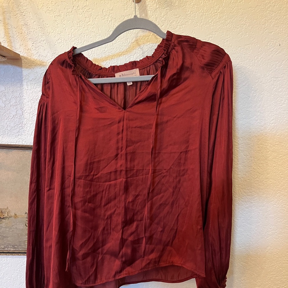Philosophy Burnt Orange Long Sleeve Tie Front Blouse